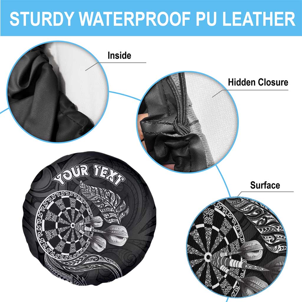 Personalised New Zealand Aotearoa Darts Masters Spare Tire Cover Tribal Silver Fern and Ta Moko Dartboard - Polynesian Pride