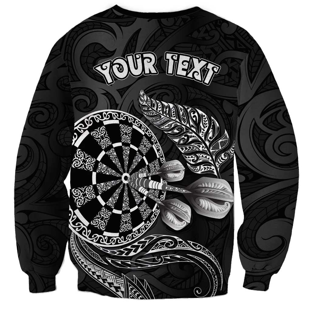 Personalised New Zealand Aotearoa Darts Masters Sweatshirt Tribal Silver Fern and Ta Moko Dartboard - Polynesian Pride