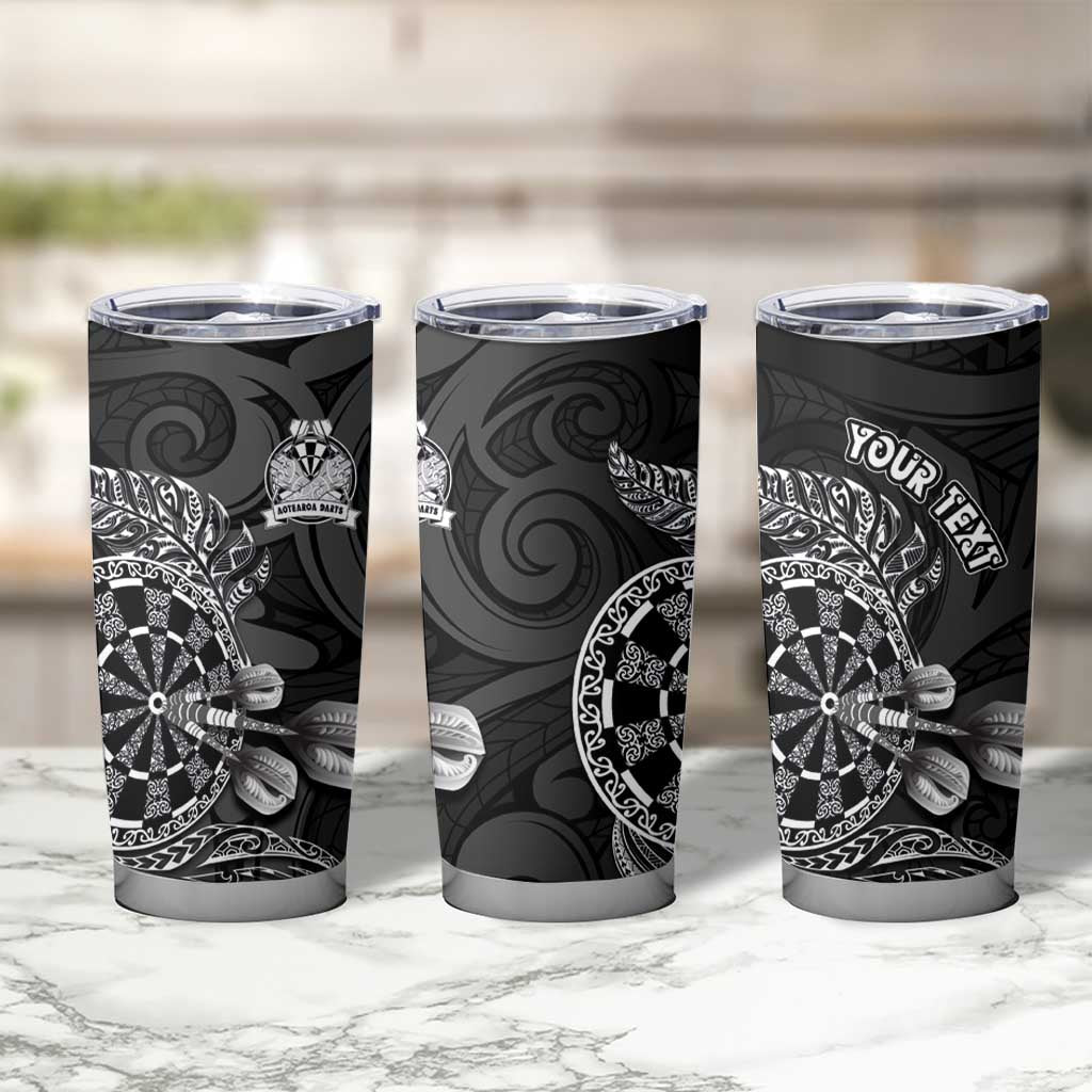 Personalised New Zealand Aotearoa Darts Masters Tumbler Cup Tribal Silver Fern and Ta Moko Dartboard - Polynesian Pride