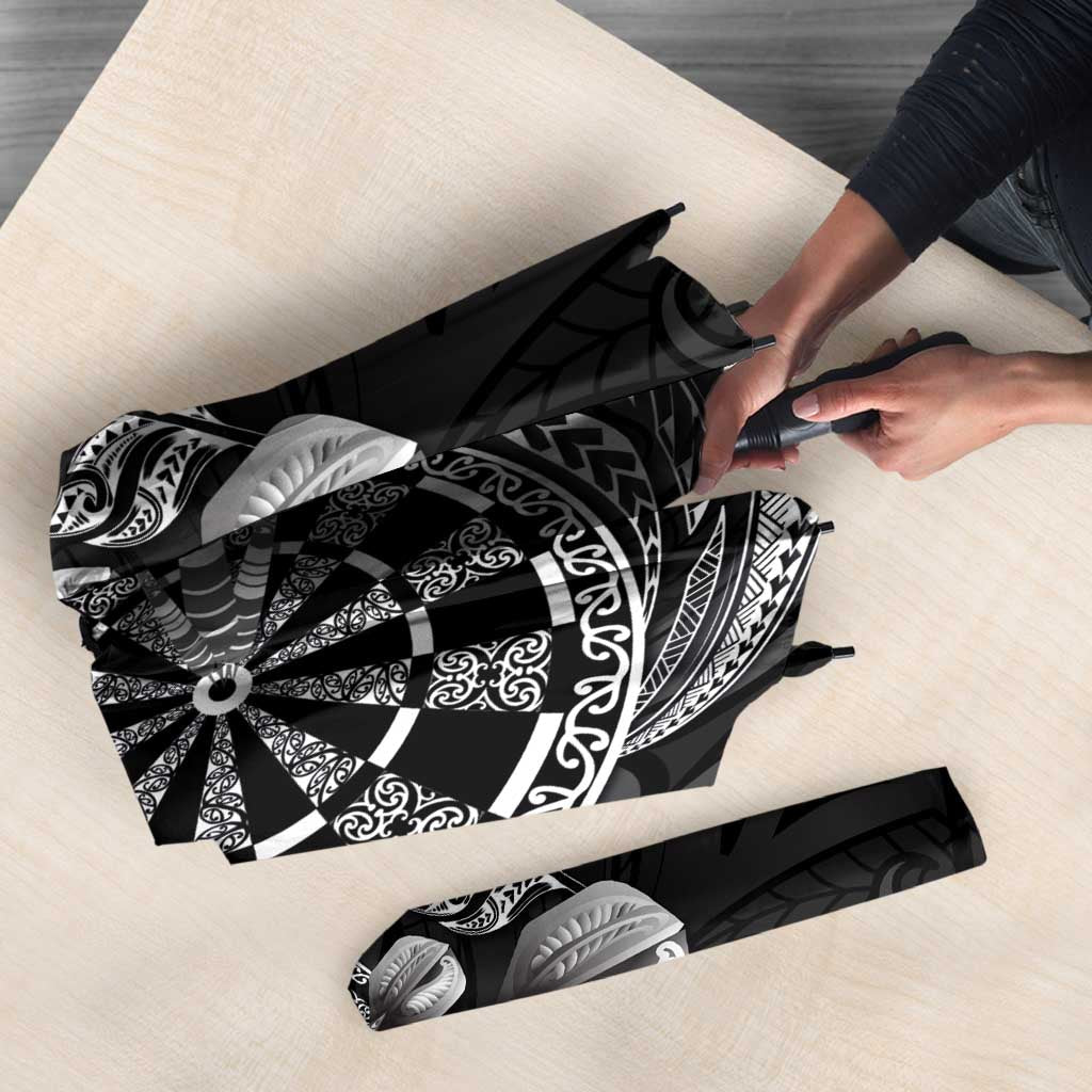 Personalised New Zealand Aotearoa Darts Masters Umbrella Tribal Silver Fern and Ta Moko Dartboard - Polynesian Pride