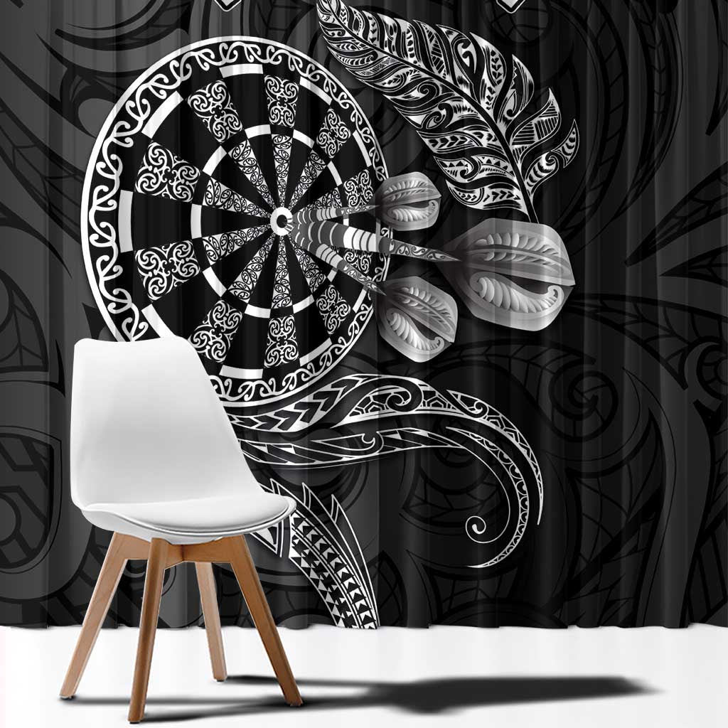 Personalised New Zealand Aotearoa Darts Masters Window Curtain Tribal Silver Fern and Ta Moko Dartboard - Polynesian Pride