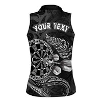 Personalised New Zealand Aotearoa Darts Masters Women Sleeveless Polo Shirt Tribal Silver Fern and Ta Moko Dartboard - Polynesian Pride