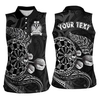 Personalised New Zealand Aotearoa Darts Masters Women Sleeveless Polo Shirt Tribal Silver Fern and Ta Moko Dartboard - Polynesian Pride