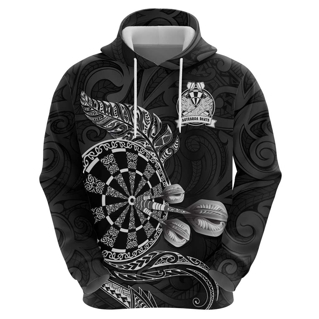 Personalised New Zealand Aotearoa Darts Masters Zip Hoodie Tribal Silver Fern and Ta Moko Dartboard - Polynesian Pride
