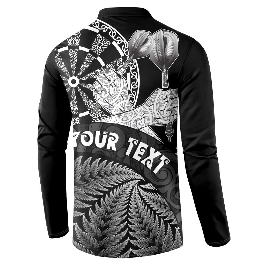 Personalised New Zealand Aotearoa Darts Masters Button Sweatshirt Silver Fern and Maori Spirit - Polynesian Pride