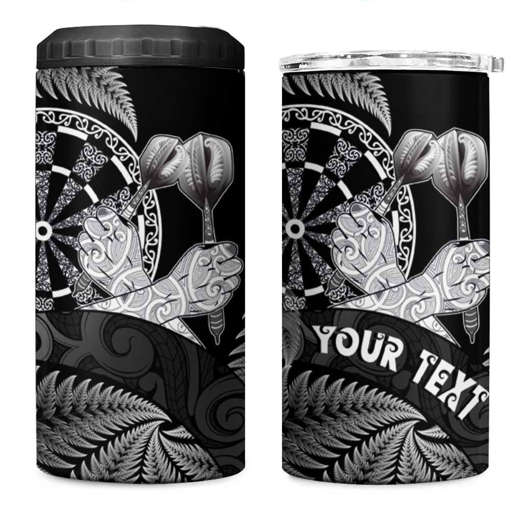 Personalised New Zealand Aotearoa Darts Masters 4 in 1 Can Cooler Tumbler Silver Fern and Maori Spirit - Polynesian Pride