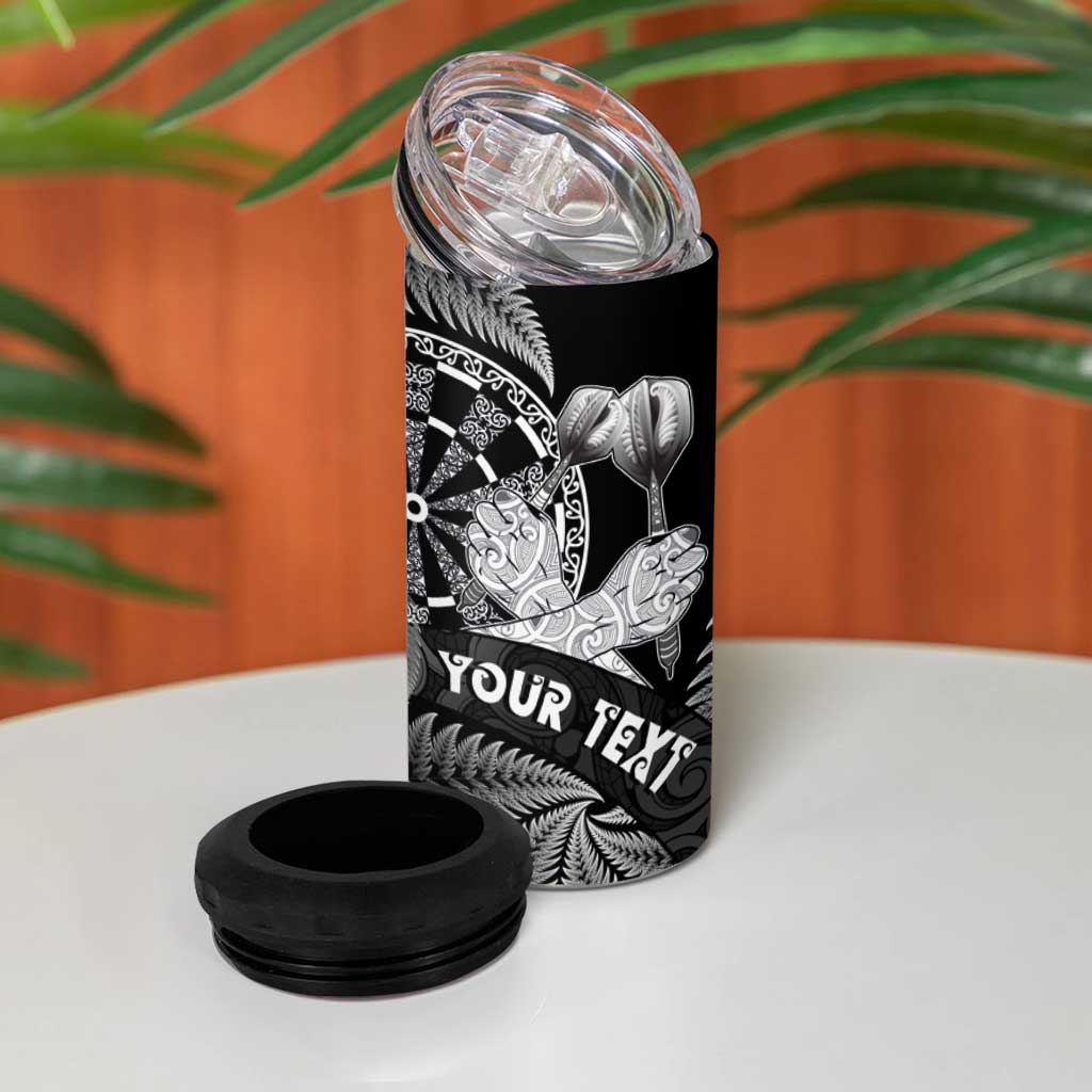 Personalised New Zealand Aotearoa Darts Masters 4 in 1 Can Cooler Tumbler Silver Fern and Maori Spirit - Polynesian Pride