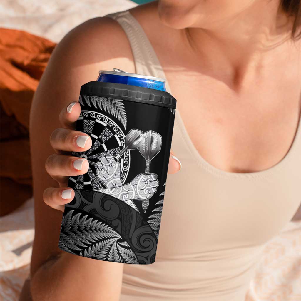 Personalised New Zealand Aotearoa Darts Masters 4 in 1 Can Cooler Tumbler Silver Fern and Maori Spirit - Polynesian Pride