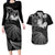 Personalised New Zealand Aotearoa Darts Masters Couples Matching Long Sleeve Bodycon Dress and Hawaiian Shirt Silver Fern and Maori Spirit - Polynesian Pride
