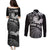 Personalised New Zealand Aotearoa Darts Masters Couples Matching Puletasi and Long Sleeve Button Shirt Silver Fern and Maori Spirit - Polynesian Pride