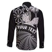 Personalised New Zealand Aotearoa Darts Masters Family Matching Long Sleeve Bodycon Dress and Hawaiian Shirt Silver Fern and Maori Spirit - Polynesian Pride