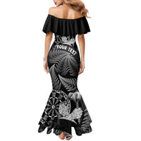 Personalised New Zealand Aotearoa Darts Masters Family Matching Mermaid Dress and Hawaiian Shirt Silver Fern and Maori Spirit - Polynesian Pride