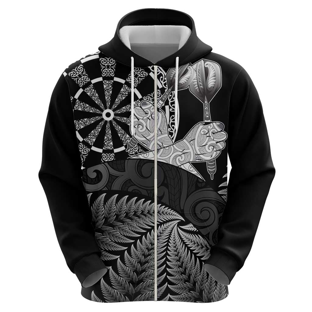 Personalised New Zealand Aotearoa Darts Masters Hoodie Silver Fern and Maori Spirit - Polynesian Pride