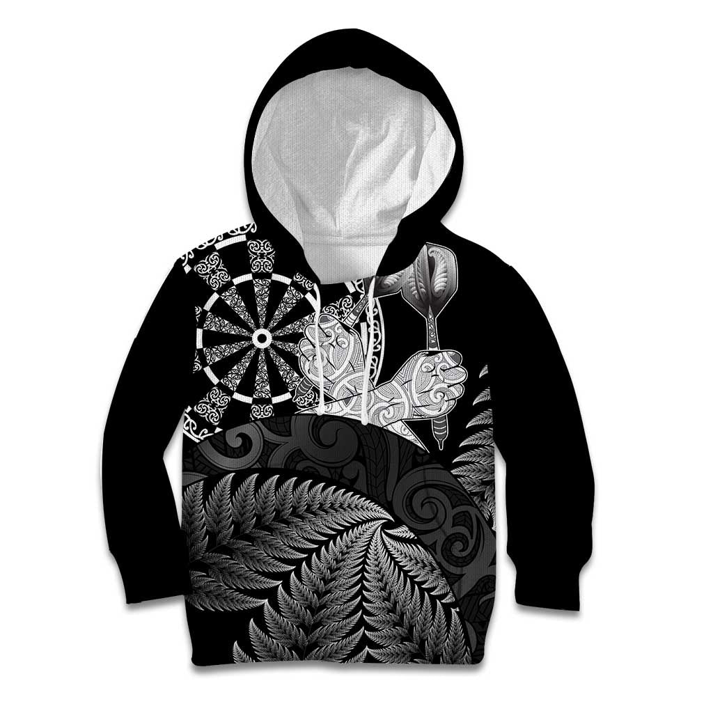 Personalised New Zealand Aotearoa Darts Masters Kid Hoodie Silver Fern and Maori Spirit - Polynesian Pride