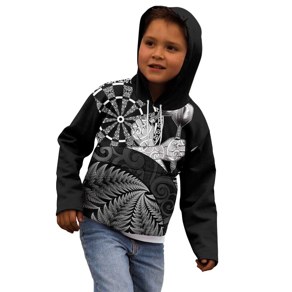 Personalised New Zealand Aotearoa Darts Masters Kid Hoodie Silver Fern and Maori Spirit - Polynesian Pride