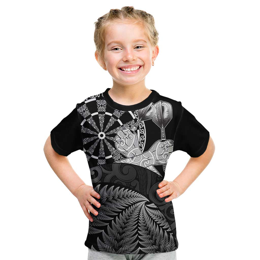 Personalised New Zealand Aotearoa Darts Masters Kid T Shirt Silver Fern and Maori Spirit - Polynesian Pride