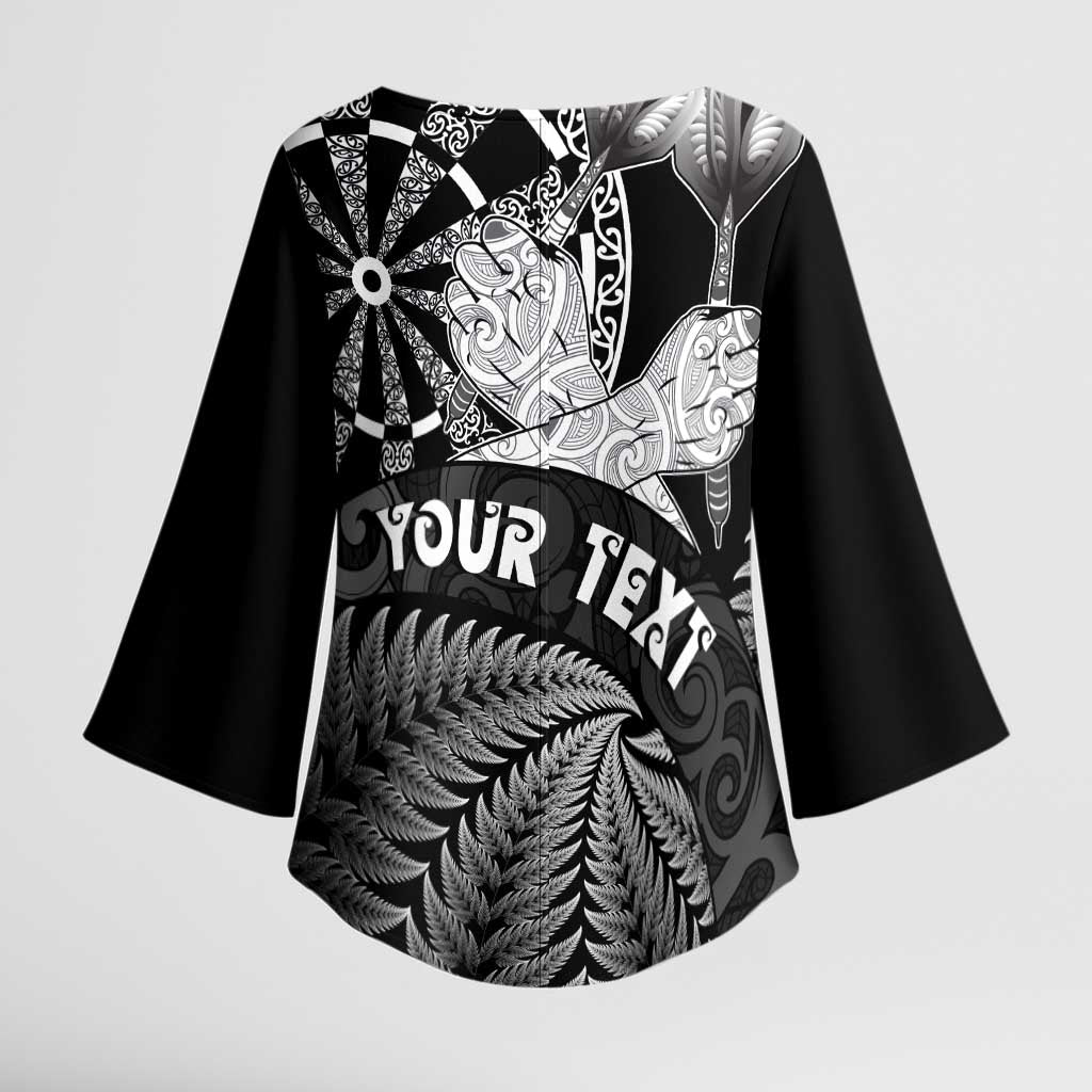Personalised New Zealand Aotearoa Darts Masters Kimono Sleeve Blouse Silver Fern and Maori Spirit - Polynesian Pride