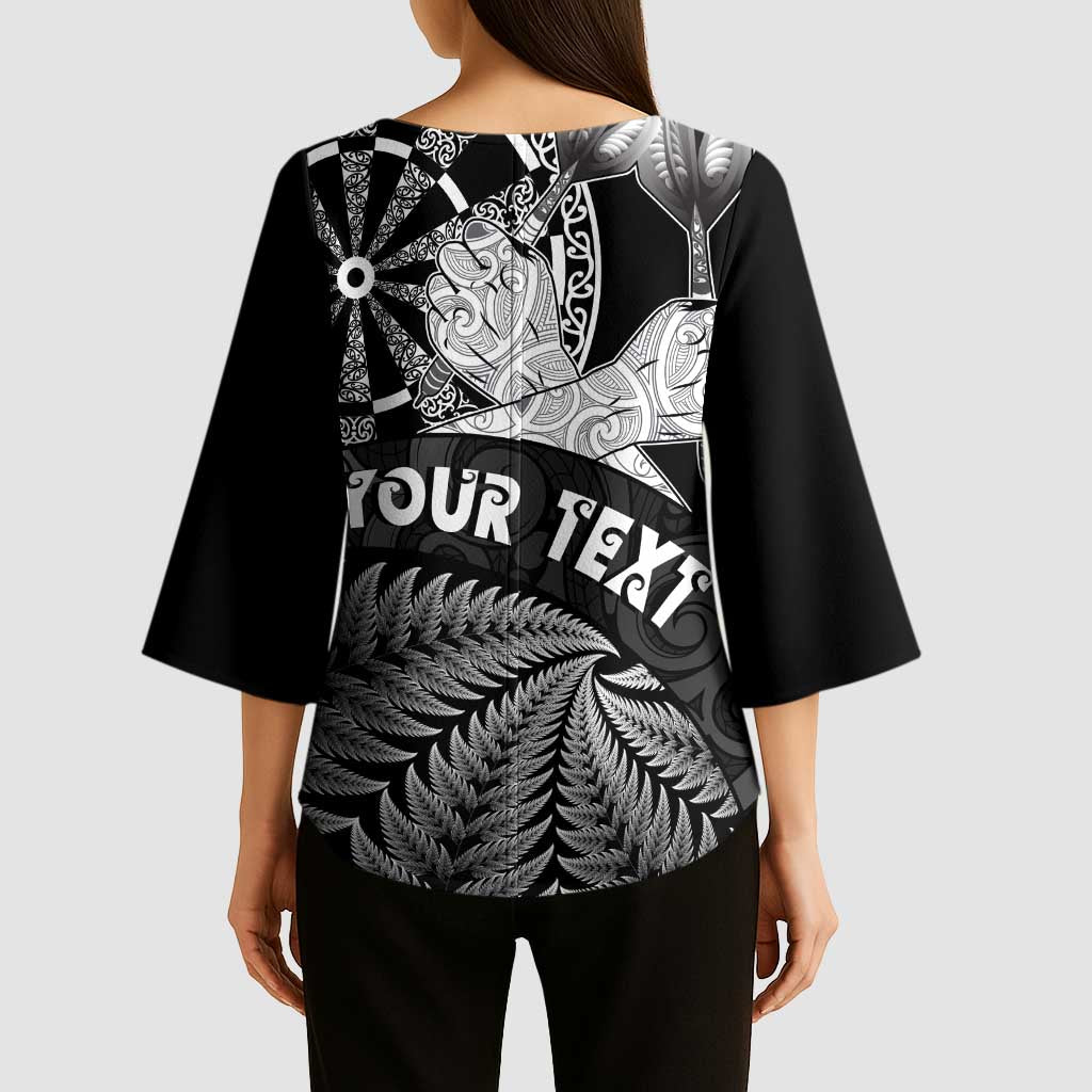 Personalised New Zealand Aotearoa Darts Masters Kimono Sleeve Blouse Silver Fern and Maori Spirit - Polynesian Pride
