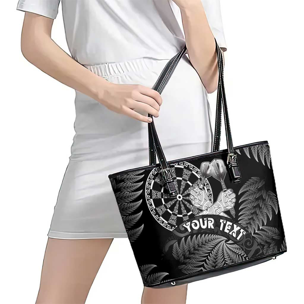 Personalised New Zealand Aotearoa Darts Masters Leather Tote Bag Silver Fern and Maori Spirit - Polynesian Pride
