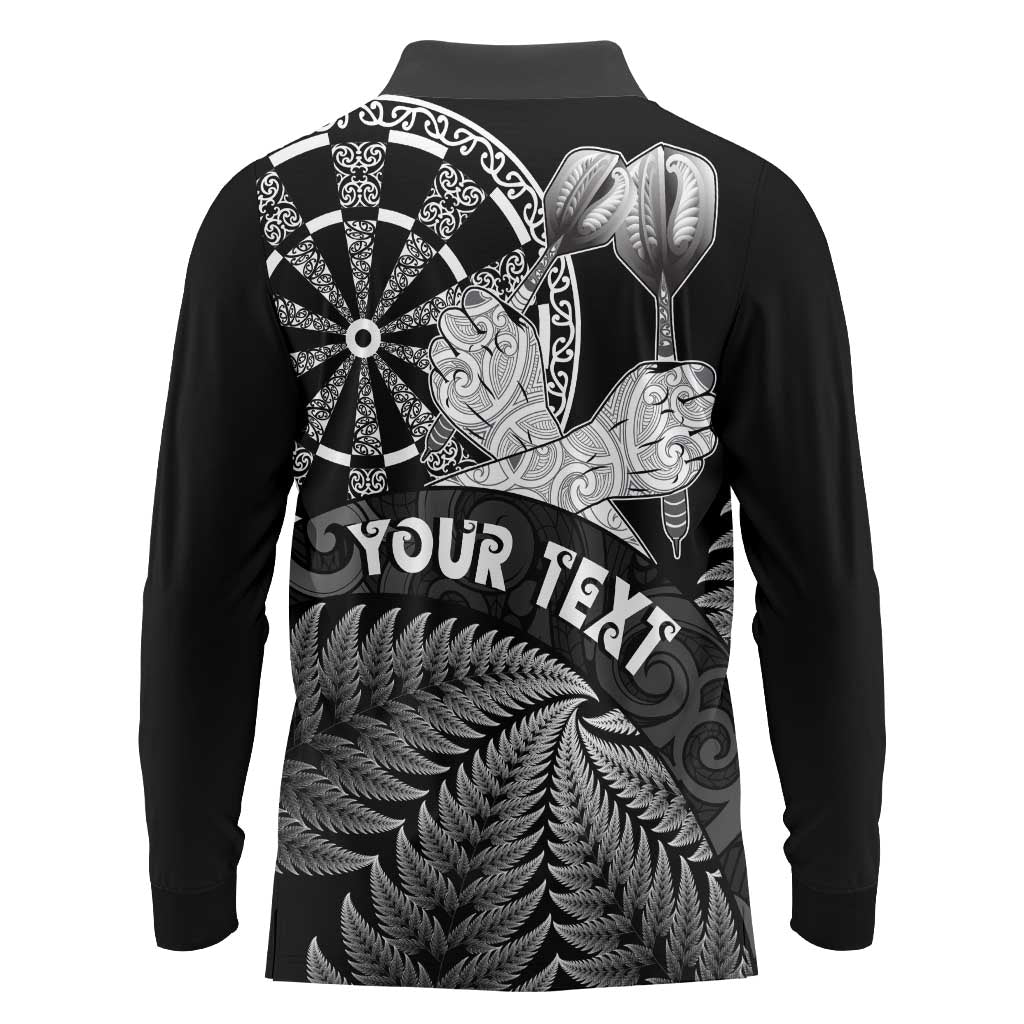 Personalised New Zealand Aotearoa Darts Masters Long Sleeve Polo Shirt Silver Fern and Maori Spirit - Polynesian Pride