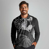Personalised New Zealand Aotearoa Darts Masters Long Sleeve Polo Shirt Silver Fern and Maori Spirit - Polynesian Pride