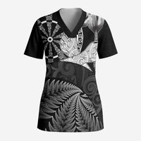 Personalised New Zealand Aotearoa Darts Masters Scrub Top Silver Fern and Maori Spirit - Polynesian Pride
