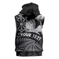 Personalised New Zealand Aotearoa Darts Masters Sleeveless Zip Hoodie Silver Fern and Maori Spirit - Polynesian Pride