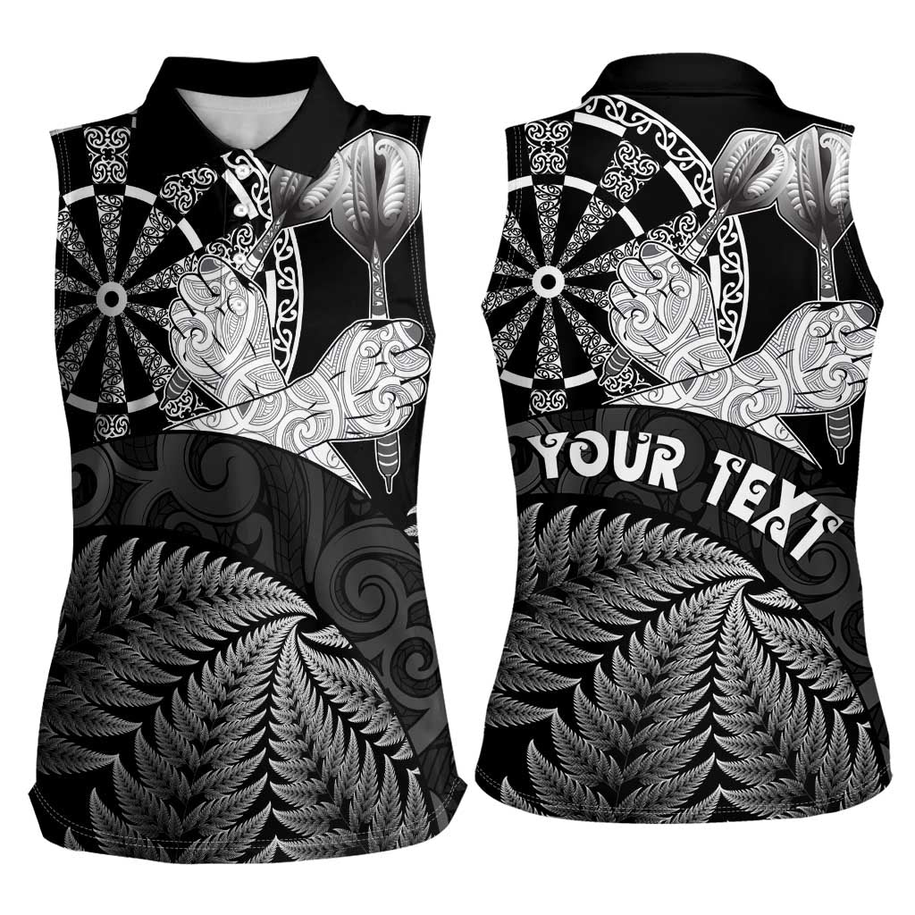 Personalised New Zealand Aotearoa Darts Masters Women Sleeveless Polo Shirt Silver Fern and Maori Spirit - Polynesian Pride