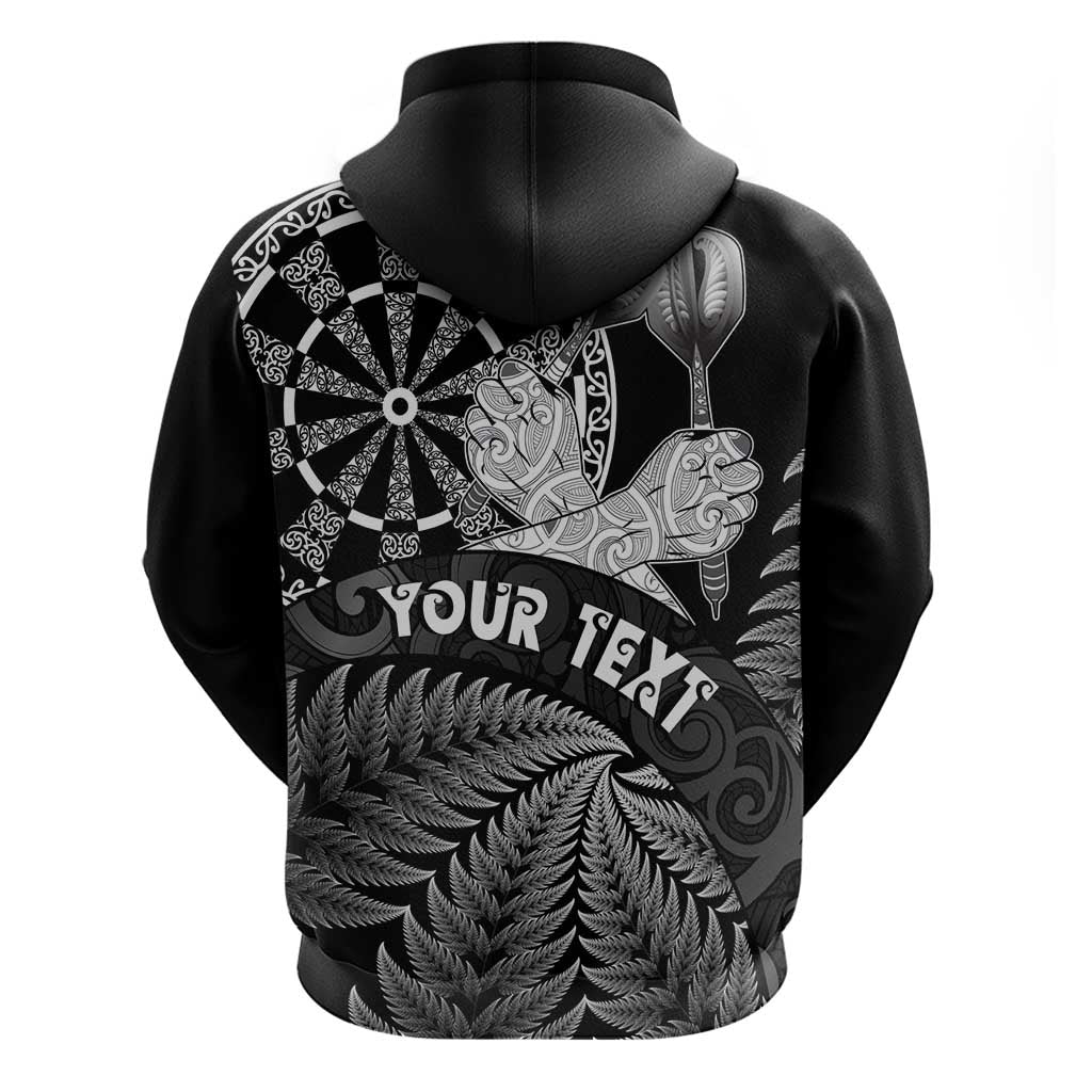 Personalised New Zealand Aotearoa Darts Masters Zip Hoodie Silver Fern and Maori Spirit - Polynesian Pride