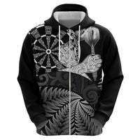 Personalised New Zealand Aotearoa Darts Masters Zip Hoodie Silver Fern and Maori Spirit - Polynesian Pride
