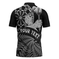 Personalised New Zealand Aotearoa Darts Masters Zipper Polo Shirt Silver Fern and Maori Spirit - Polynesian Pride