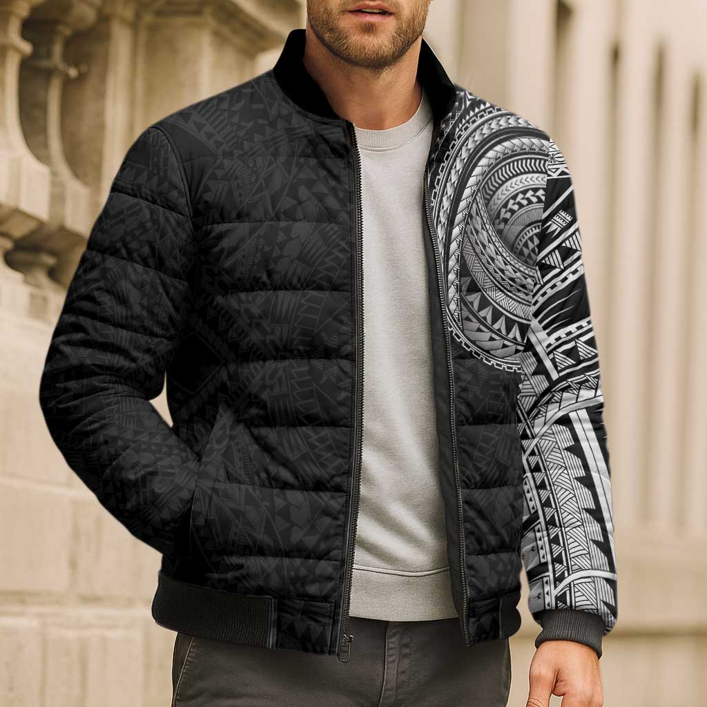 Traditional Polynesian Art Tattoos Bomber Puffer Jacket Black Color LT03 - Polynesian Pride