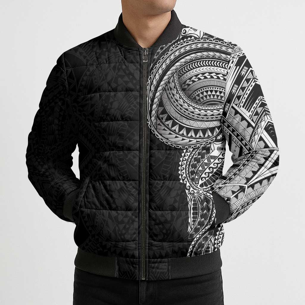 Traditional Polynesian Art Tattoos Bomber Puffer Jacket Black Color LT03 - Polynesian Pride