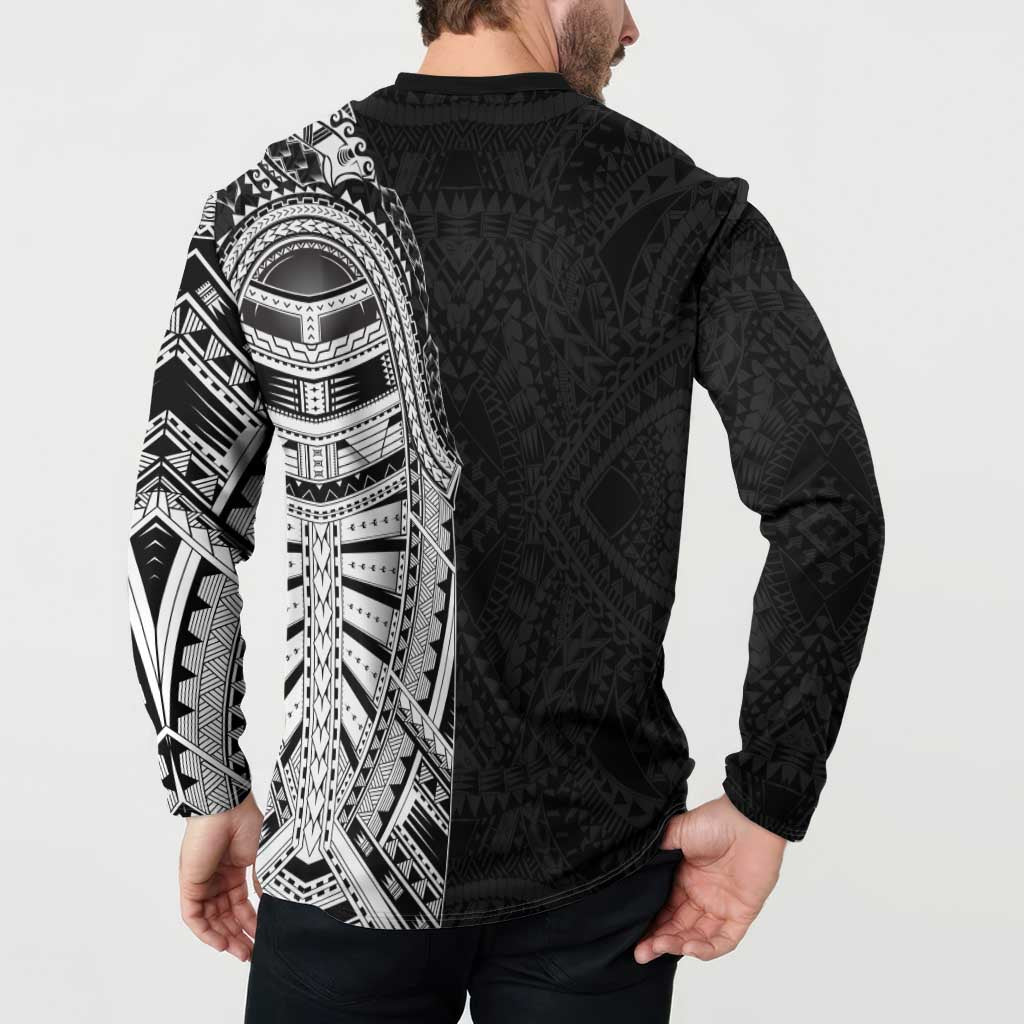 Traditional Polynesian Art Tattoos Button Sweatshirt Black Color - Polynesian Pride