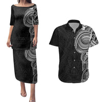 Traditional Polynesian Art Tattoos Couples Matching Puletasi and Hawaiian Shirt Black Color LT03 Black - Polynesian Pride
