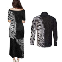 Traditional Polynesian Art Tattoos Couples Matching Puletasi and Long Sleeve Button Shirt Black Color LT03 - Polynesian Pride