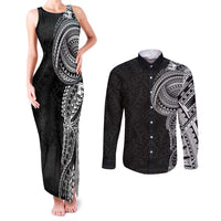 Traditional Polynesian Art Tattoos Couples Matching Tank Maxi Dress and Long Sleeve Button Shirt Black Color LT03 Black - Polynesian Pride