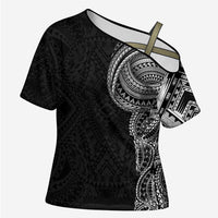 Traditional Polynesian Art Tattoos Cross Shoulder Shirt Black Color LT03 Female Black - Polynesian Pride