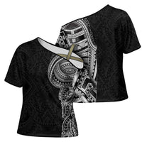 Traditional Polynesian Art Tattoos Cross Shoulder Shirt Black Color LT03 - Polynesian Pride