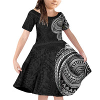 Traditional Polynesian Art Tattoos Family Matching Off Shoulder Short Dress and Hawaiian Shirt Black Color - Polynesian Pride
