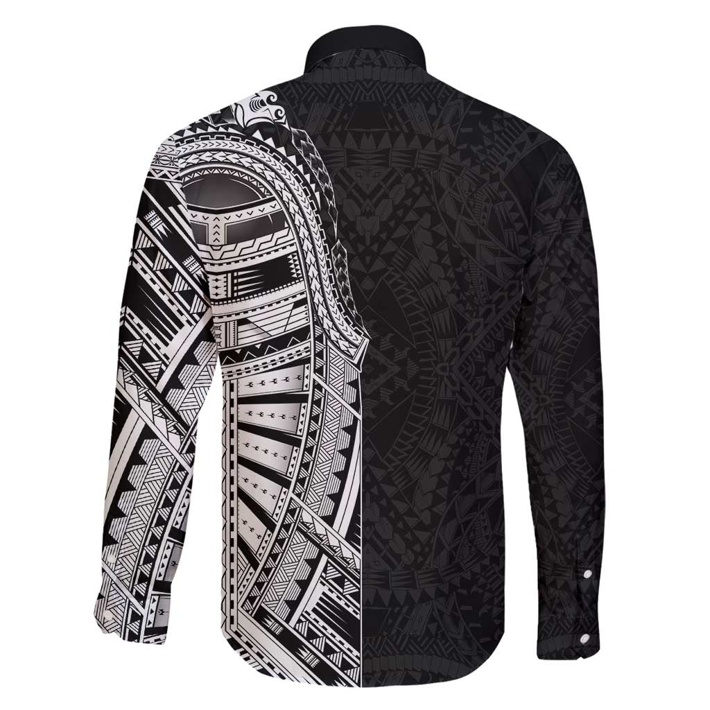 Traditional Polynesian Art Tattoos Family Matching Off Shoulder Short Dress and Hawaiian Shirt Black Color - Polynesian Pride