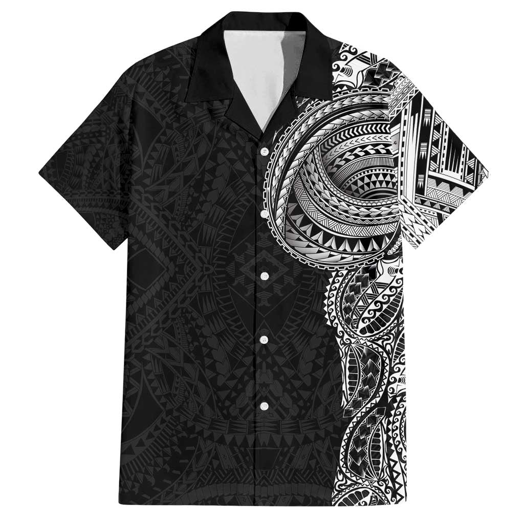 Traditional Polynesian Art Tattoos Family Matching Puletasi and Hawaiian Shirt Black Color LT03 Dad's Shirt - Short Sleeve Black - Polynesian Pride