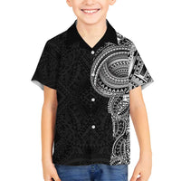 Traditional Polynesian Art Tattoos Family Matching Puletasi and Hawaiian Shirt Black Color LT03 Son's Shirt Black - Polynesian Pride
