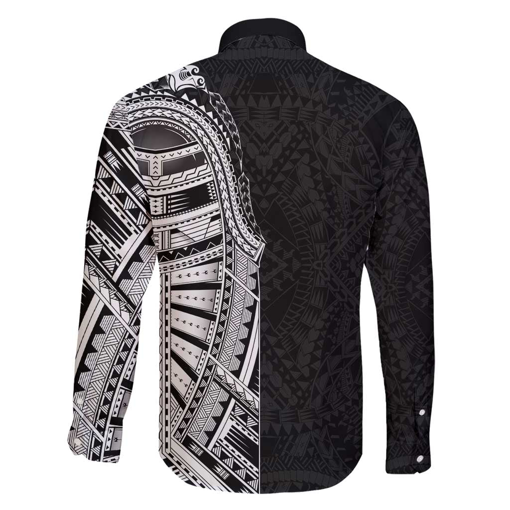 Traditional Polynesian Art Tattoos Family Matching Short Sleeve Bodycon Dress and Hawaiian Shirt Black Color - Polynesian Pride