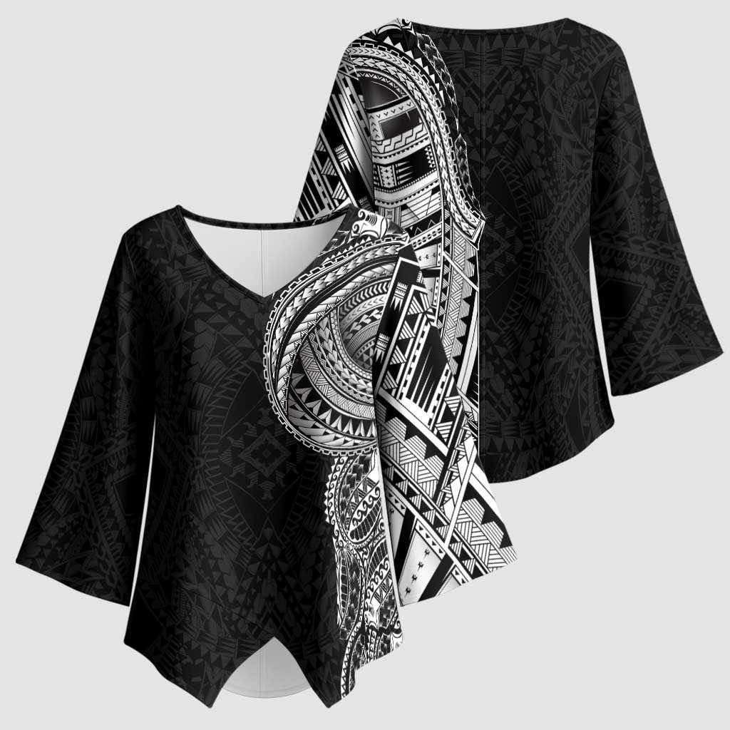 Traditional Polynesian Art Tattoos Kimono Sleeve Blouse Black Color LT03 - Polynesian Pride