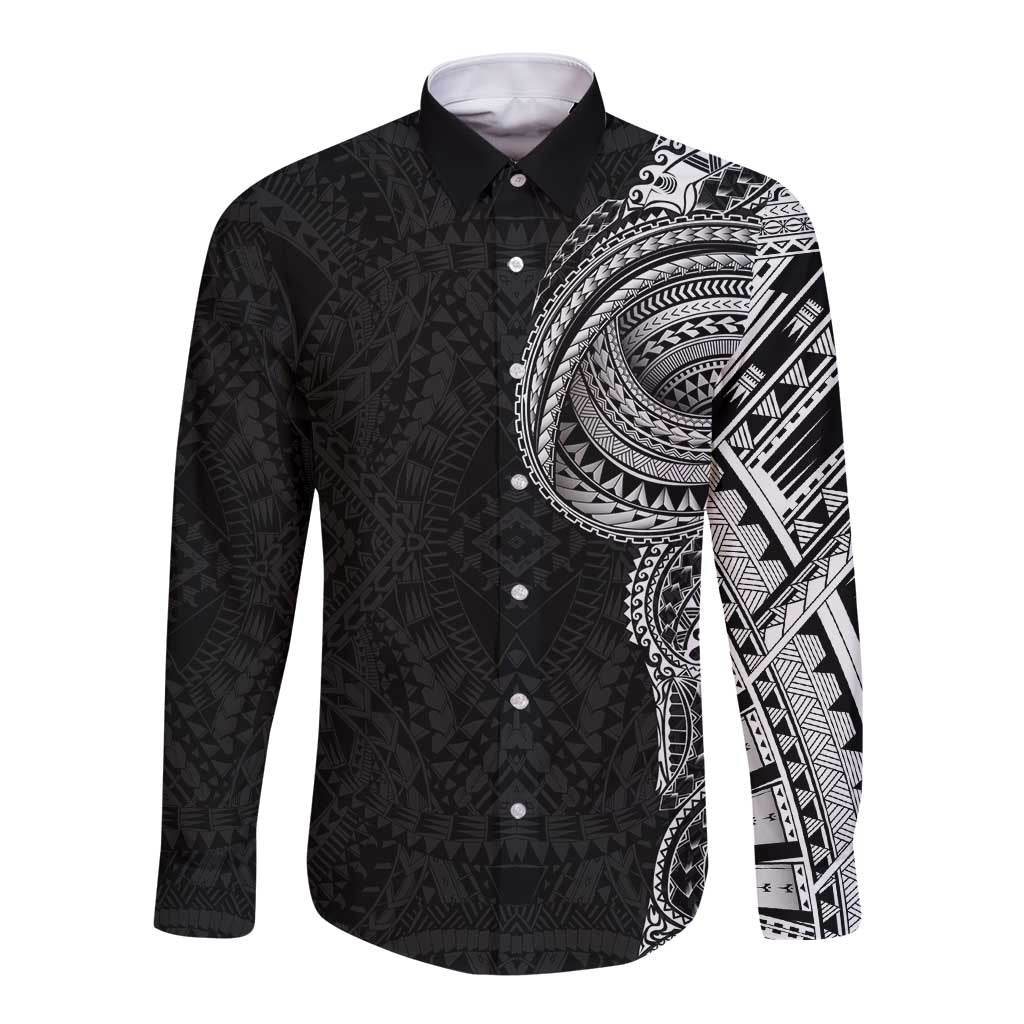 Traditional Polynesian Art Tattoos Long Sleeve Button Shirt Black Color LT03 Unisex Black - Polynesian Pride
