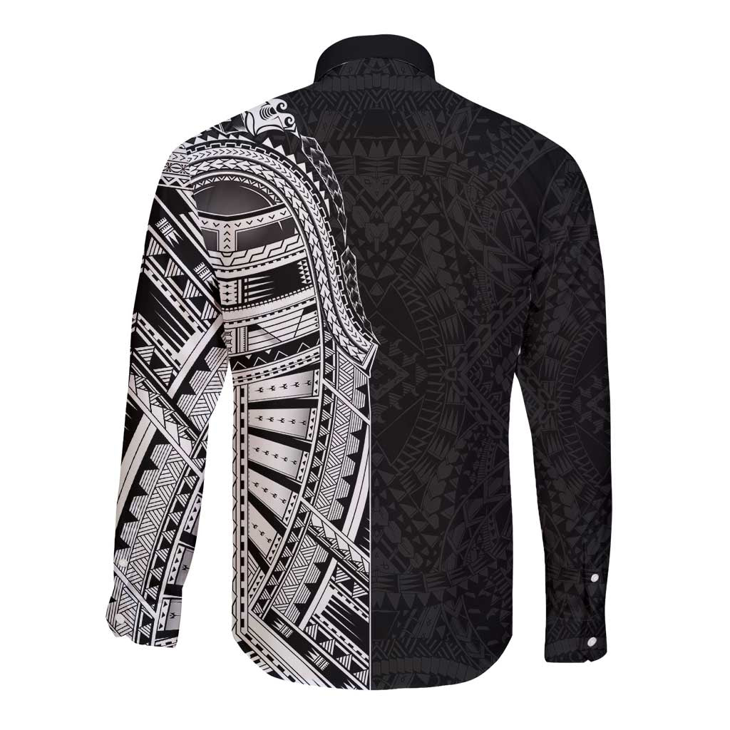 Traditional Polynesian Art Tattoos Long Sleeve Button Shirt Black Color LT03 - Polynesian Pride