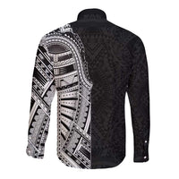 Traditional Polynesian Art Tattoos Long Sleeve Button Shirt Black Color LT03 - Polynesian Pride