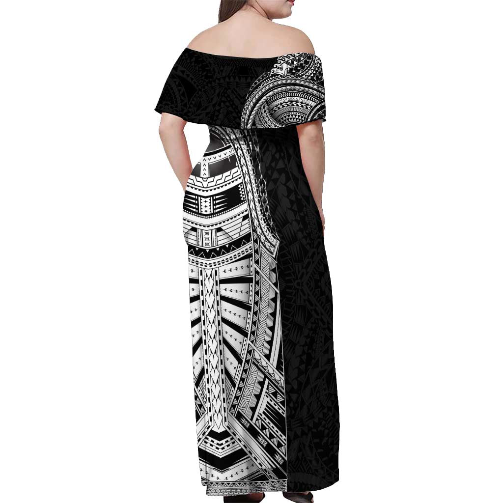 Traditional Polynesian Art Tattoos Off Shoulder Maxi Dress Black Color - Polynesian Pride