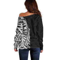 Traditional Polynesian Art Tattoos Off Shoulder Sweater Black Color - Polynesian Pride